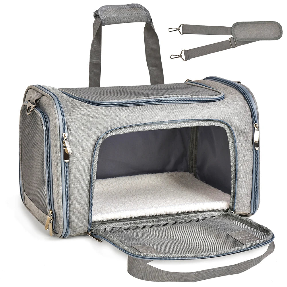 Dog Carrier Bag Soft Side Backpack Pet Carriers Travel Bags Airline Approved Transport For Cats Puppies up to 15 Lbs Outgoing