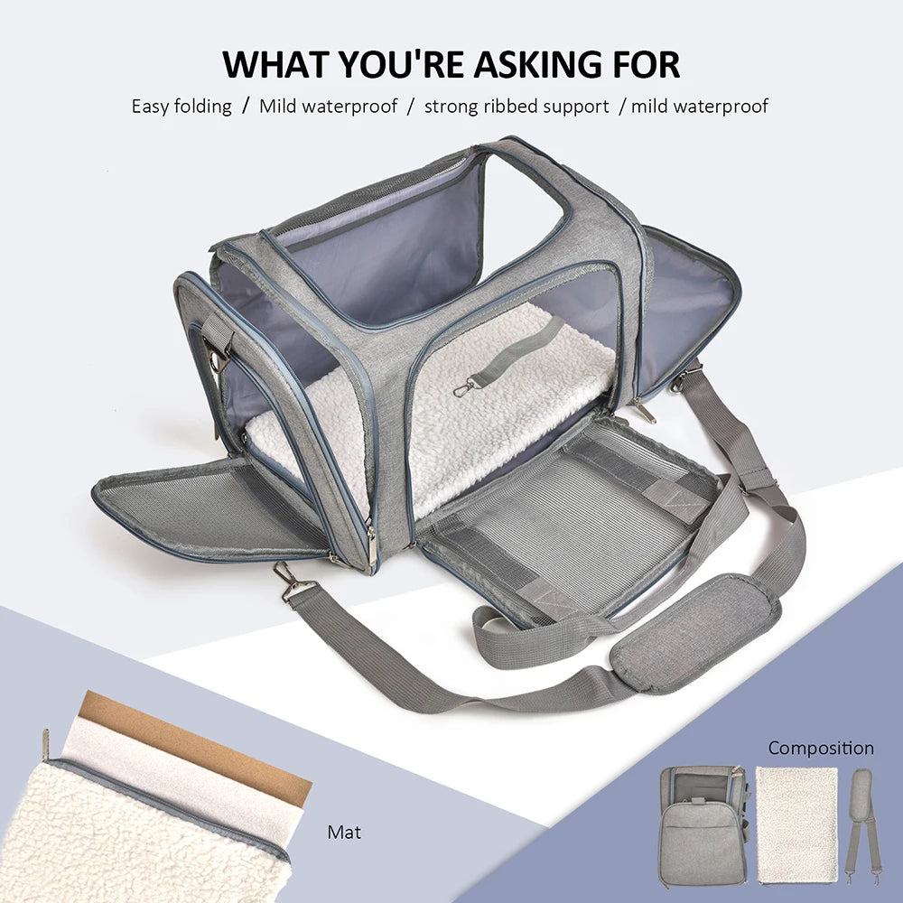 Dog Carrier Bag Soft Side Backpack Pet Carriers Travel Bags Airline Approved Transport For Cats Puppies up to 15 Lbs Outgoing