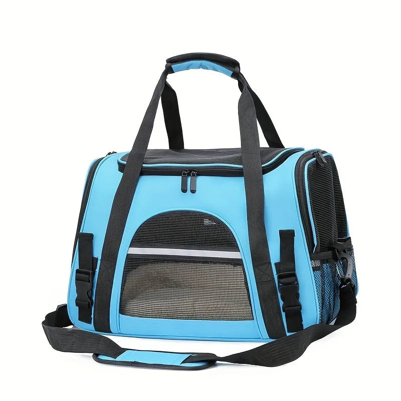 Portable pet carrier with fur pad, used for luggage, single shoulder pet bag, foldable breathable transparent cat and dog bag