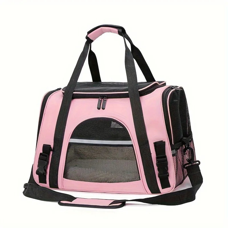 Portable pet carrier with fur pad, used for luggage, single shoulder pet bag, foldable breathable transparent cat and dog bag