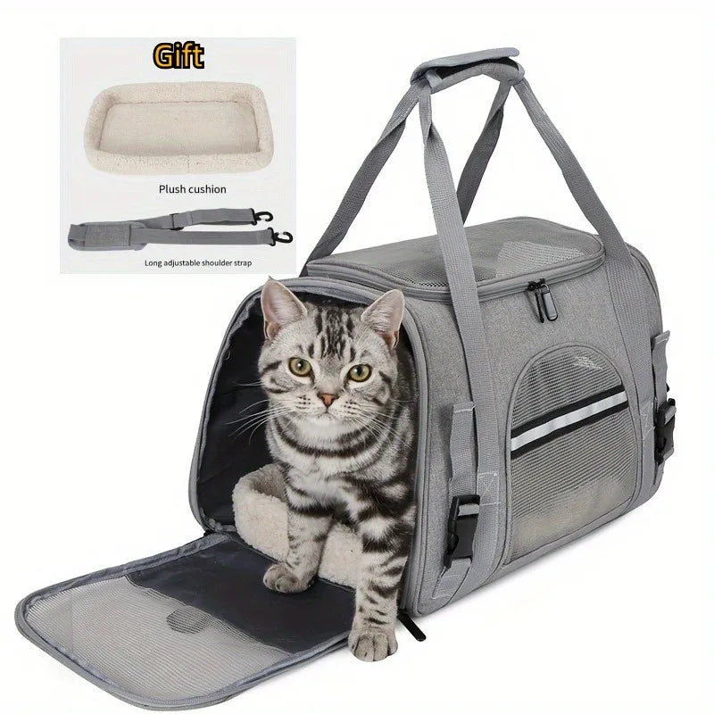 Portable pet carrier with fur pad, used for luggage, single shoulder pet bag, foldable breathable transparent cat and dog bag