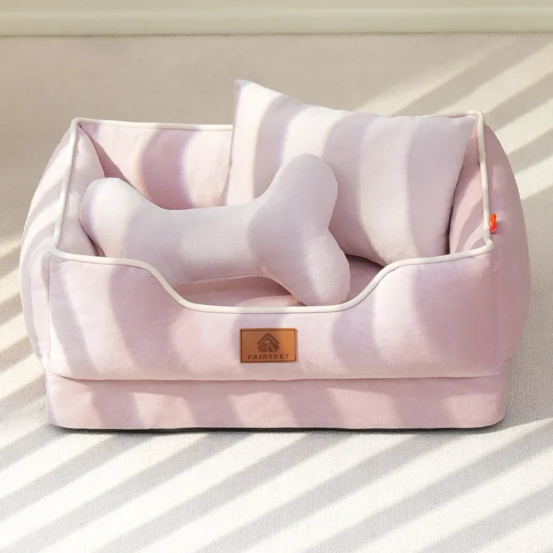 Dutch Velvet Dog Bed Autumn Winter Thickening Warmth Square Dog Sofa Beds Soft Removable Wave Sponge Pad Pet Dogs Accessories