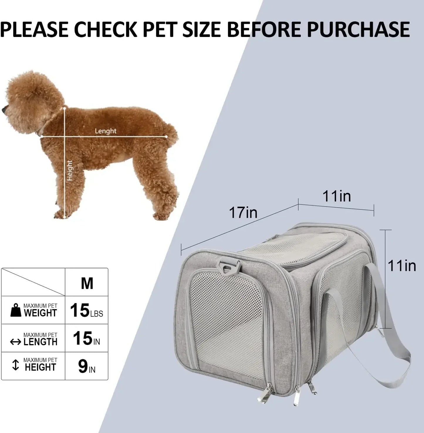 Cat, Dog Carrier for Small Medium Cats Puppies up to 15 Lbs, Airline Approved Carrier Soft Sided, Collapsible Travel Puppy