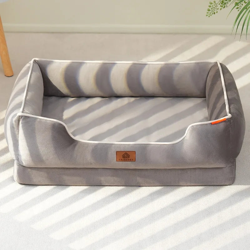 Dutch Velvet Dog Bed Autumn Winter Thickening Warmth Square Dog Sofa Beds Soft Removable Wave Sponge Pad Pet Dogs Accessories