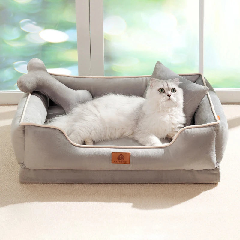 Dutch Velvet Dog Bed Autumn Winter Thickening Warmth Square Dog Sofa Beds Soft Removable Wave Sponge Pad Pet Dogs Accessories