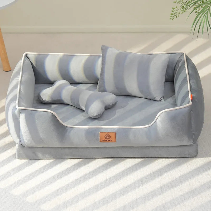 Dutch Velvet Dog Bed Autumn Winter Thickening Warmth Square Dog Sofa Beds Soft Removable Wave Sponge Pad Pet Dogs Accessories