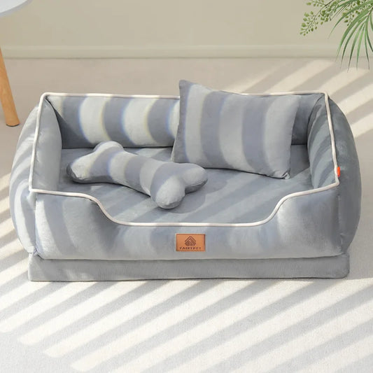 Dutch Velvet Dog Bed Autumn Winter Thickening Warmth Square Dog Sofa Beds Soft Removable Wave Sponge Pad Pet Dogs Accessories