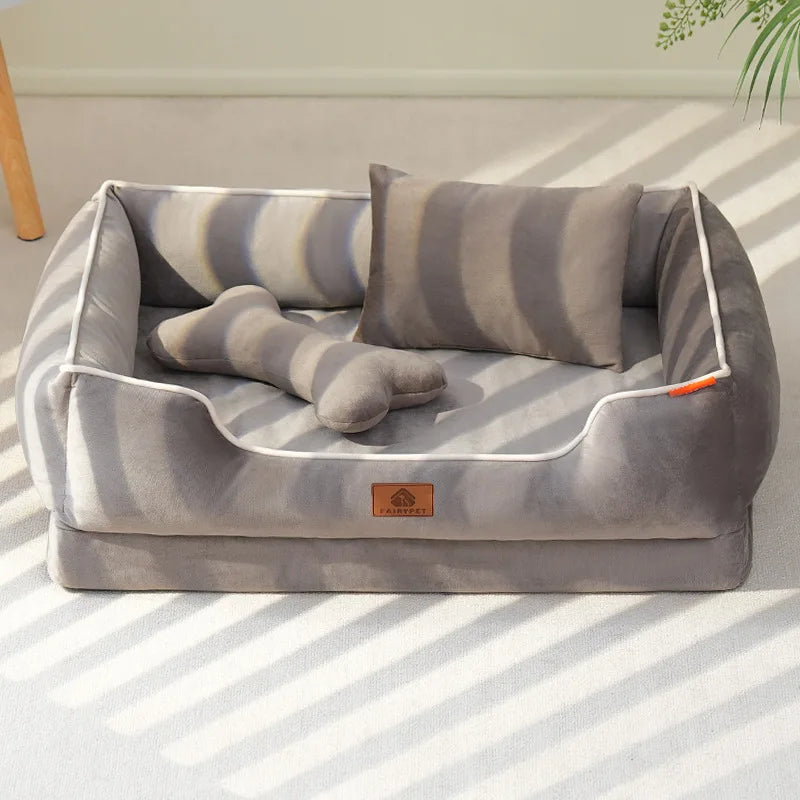 Dutch Velvet Dog Bed Autumn Winter Thickening Warmth Square Dog Sofa Beds Soft Removable Wave Sponge Pad Pet Dogs Accessories