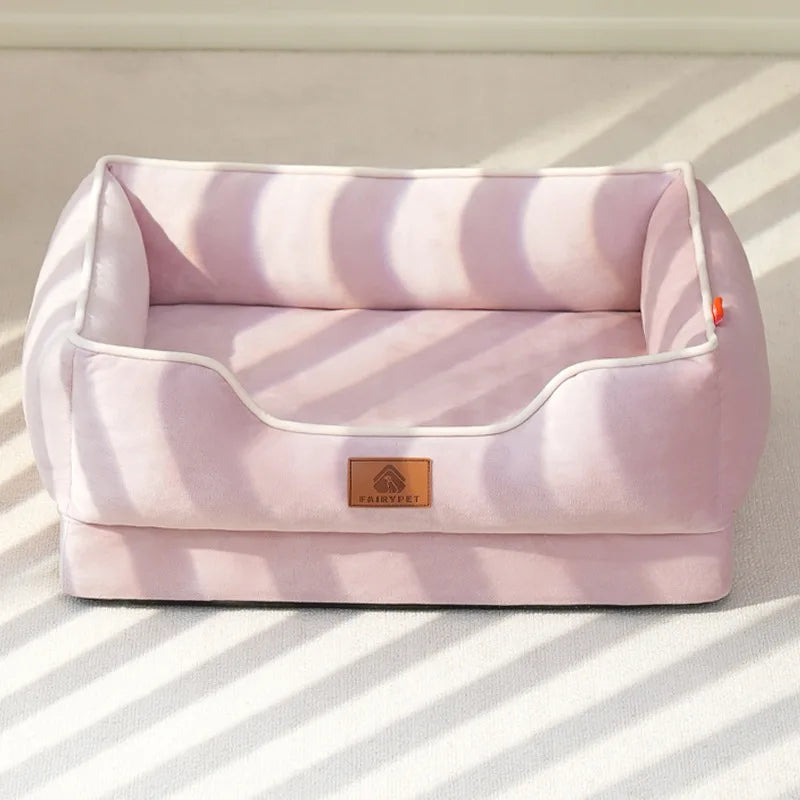 Dutch Velvet Dog Bed Autumn Winter Thickening Warmth Square Dog Sofa Beds Soft Removable Wave Sponge Pad Pet Dogs Accessories