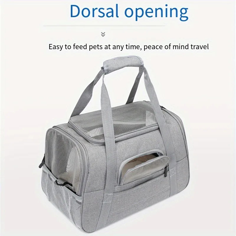 Portable pet carrier with fur pad, used for luggage, single shoulder pet bag, foldable breathable transparent cat and dog bag