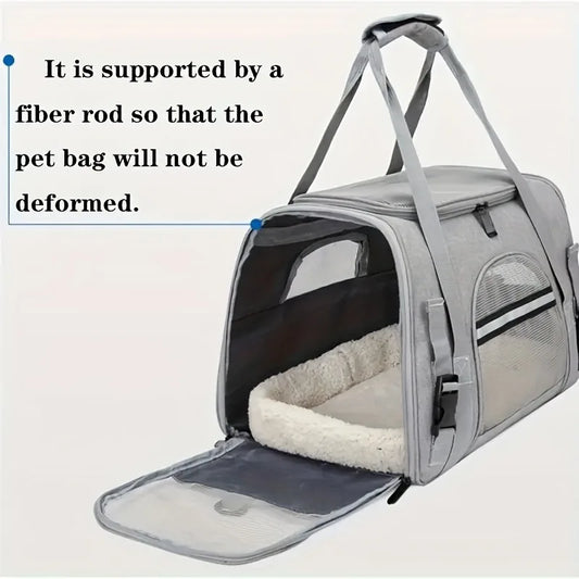 Portable pet carrier with fur pad, used for luggage, single shoulder pet bag, foldable breathable transparent cat and dog bag