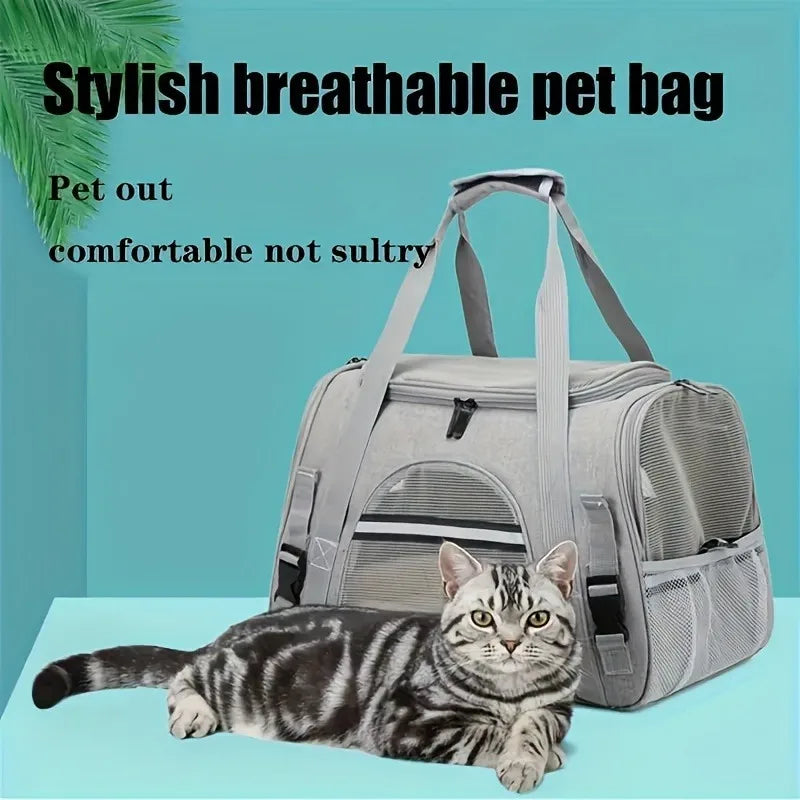 Portable pet carrier with fur pad, used for luggage, single shoulder pet bag, foldable breathable transparent cat and dog bag