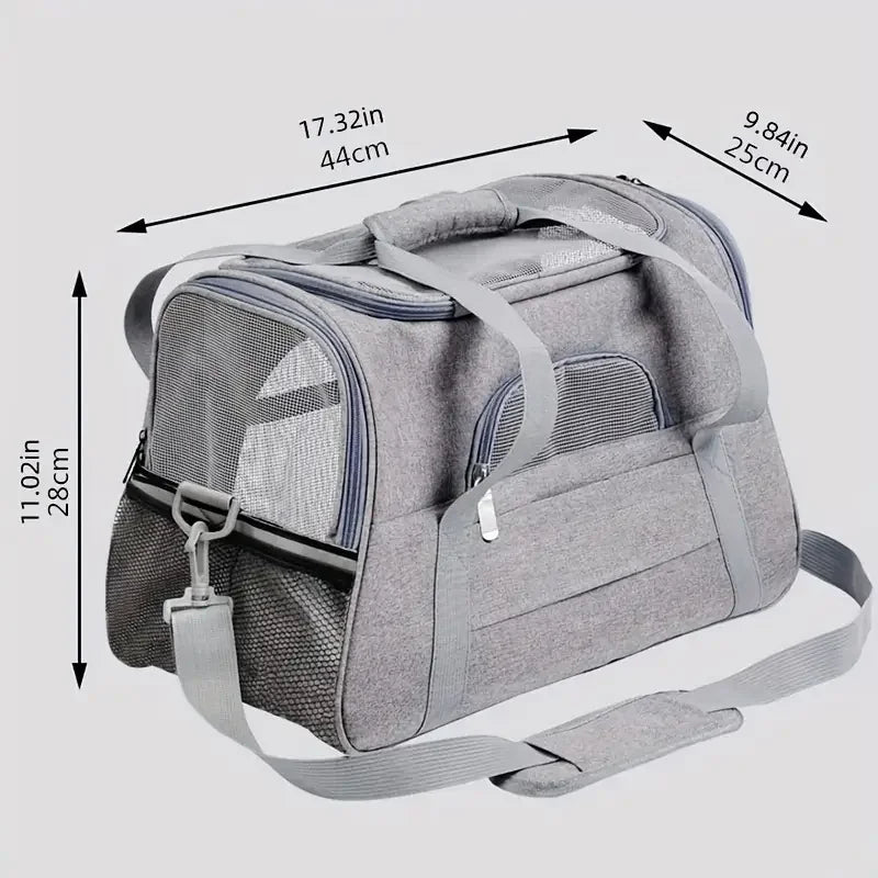 Portable pet carrier with fur pad, used for luggage, single shoulder pet bag, foldable breathable transparent cat and dog bag