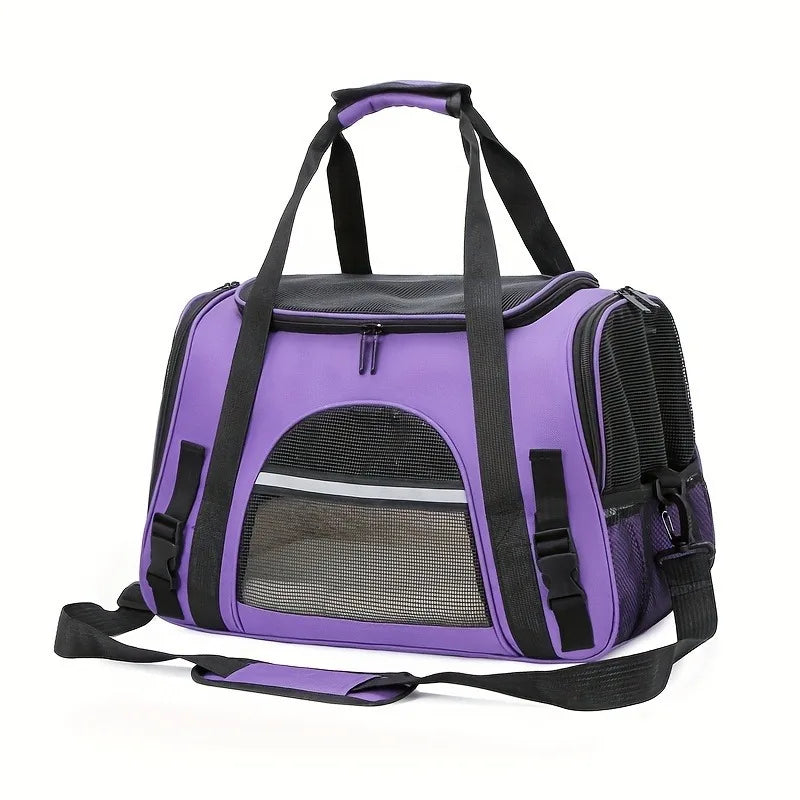 Portable pet carrier with fur pad, used for luggage, single shoulder pet bag, foldable breathable transparent cat and dog bag